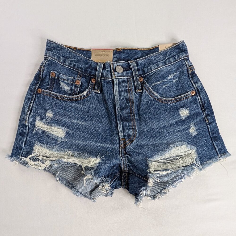 Levi's Distressed Dark Blue Denim Shorts